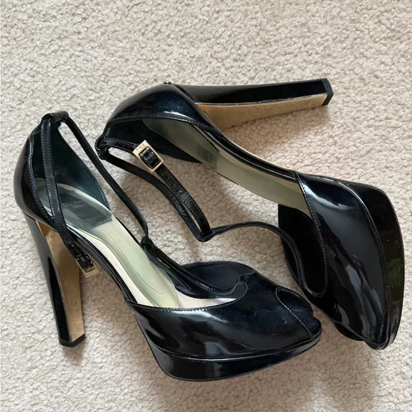 Dior Glossy Black Peep-Toe Heels - Picture 3 of 4